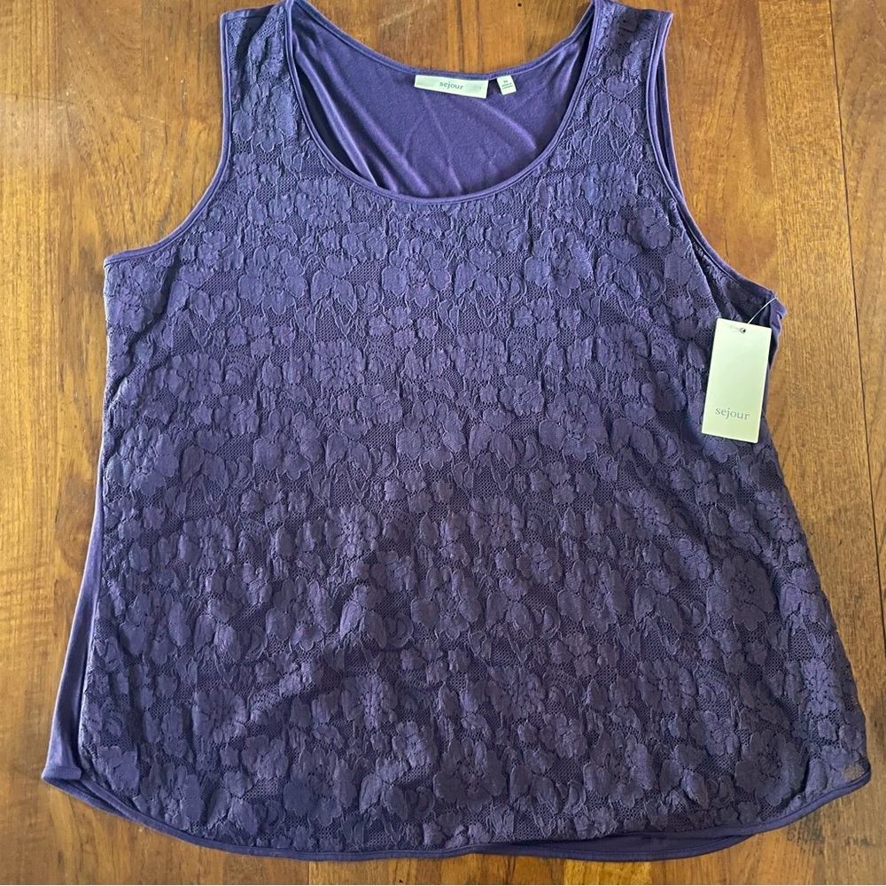 NWT Sejour Nordstrom Plus Size 3X Lace Top - Purple, Flattering Fit Tank